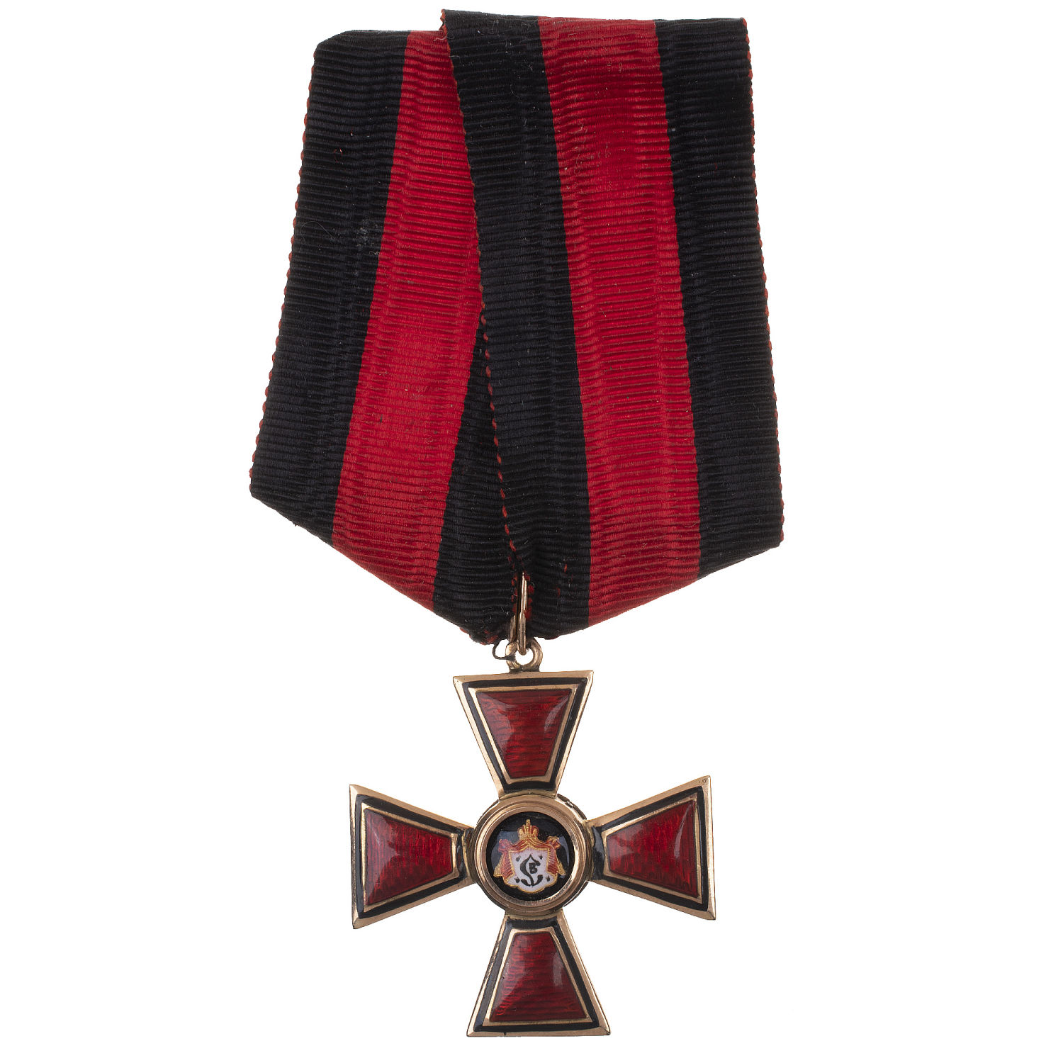 Знак ордена Равноапостольного князя Владимира 4 ст на ленте, сложенной в виде колодки (1911 - 1916 гг). "Эдуард" - "ВД".