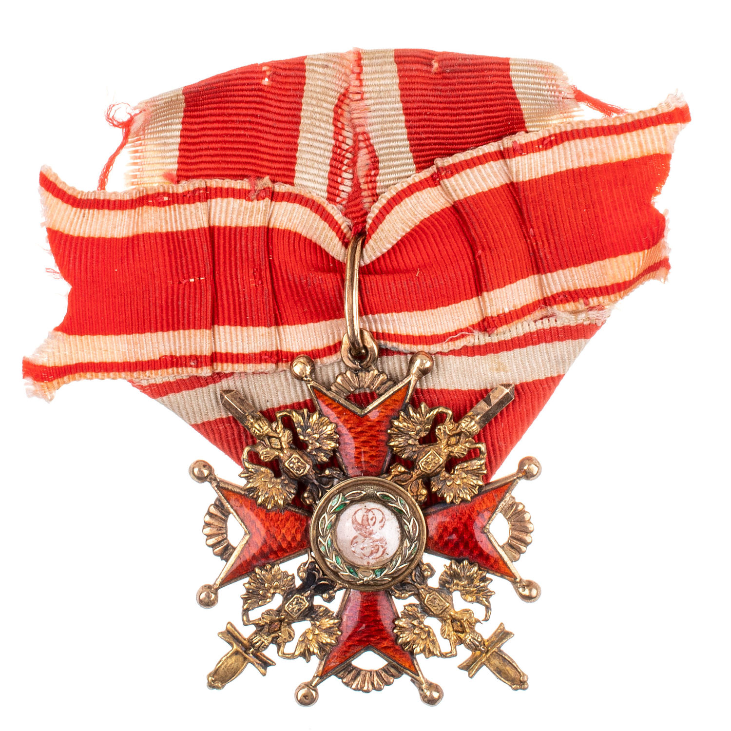 Знак ордена Св. Станислава 3 - й ст с мечами на ленте (1911 - 1916 гг). "Эдуард" - "ВД".