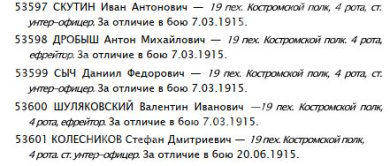 Наградная колодка на два Георгиевских Креста - ГК 3 ст 53.597 и ГК 4 ст 620.122 (19 пехотный Костромской полк).