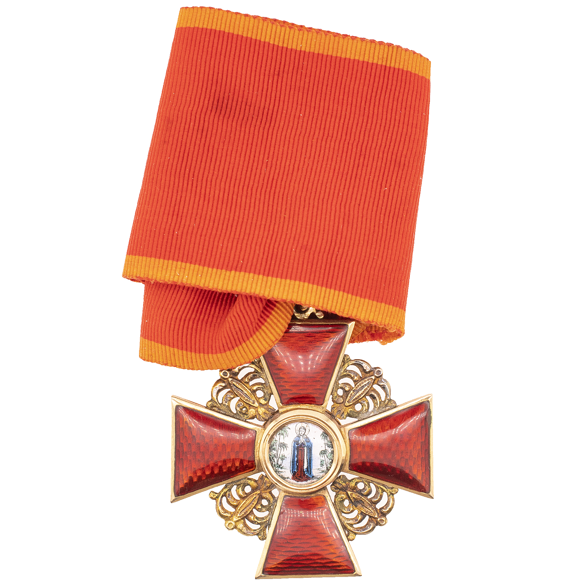 Знак ордена Св. Анны 2 ст на ленте, 1909 - 1916 гг. Капитульный. Золото.