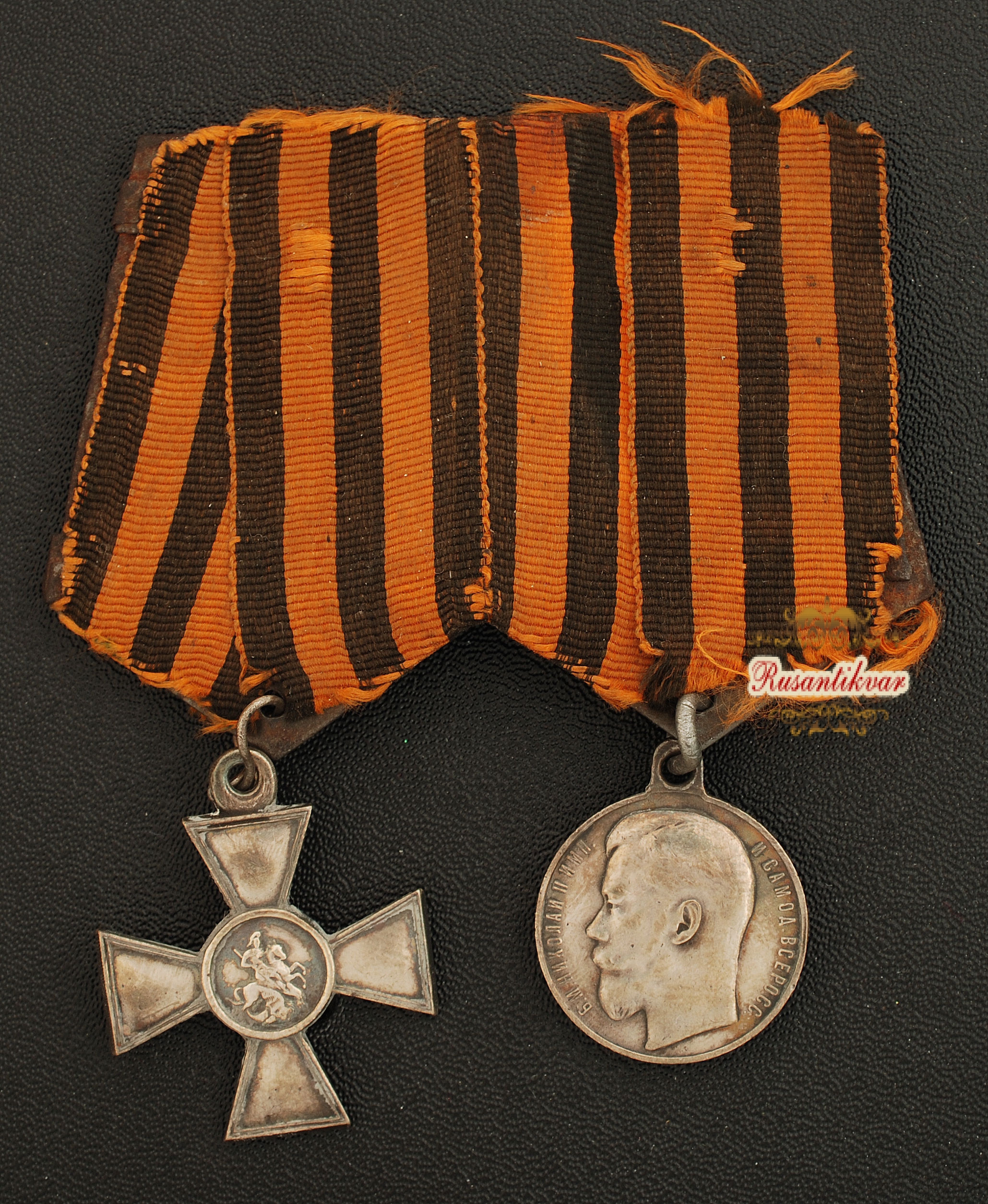 Колодка Георгиевская медаль 4 степени №349.753 и Георгиевский крест 4 степени №341.408