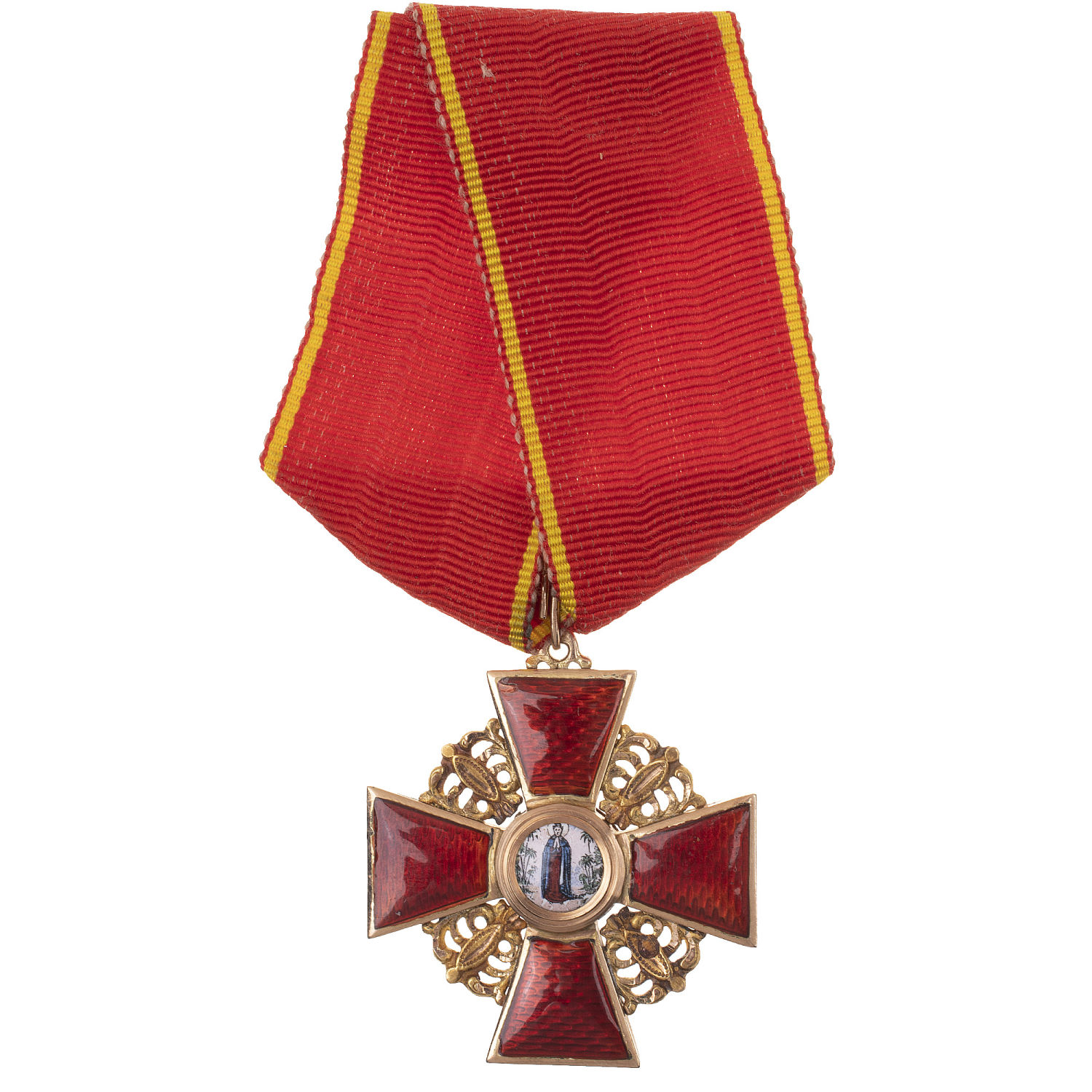 Знак ордена Св. Анны 3 ст на ленте, сложенной в виде колодки (1911 - 1916 гг). "Эдуард" - "ВД".