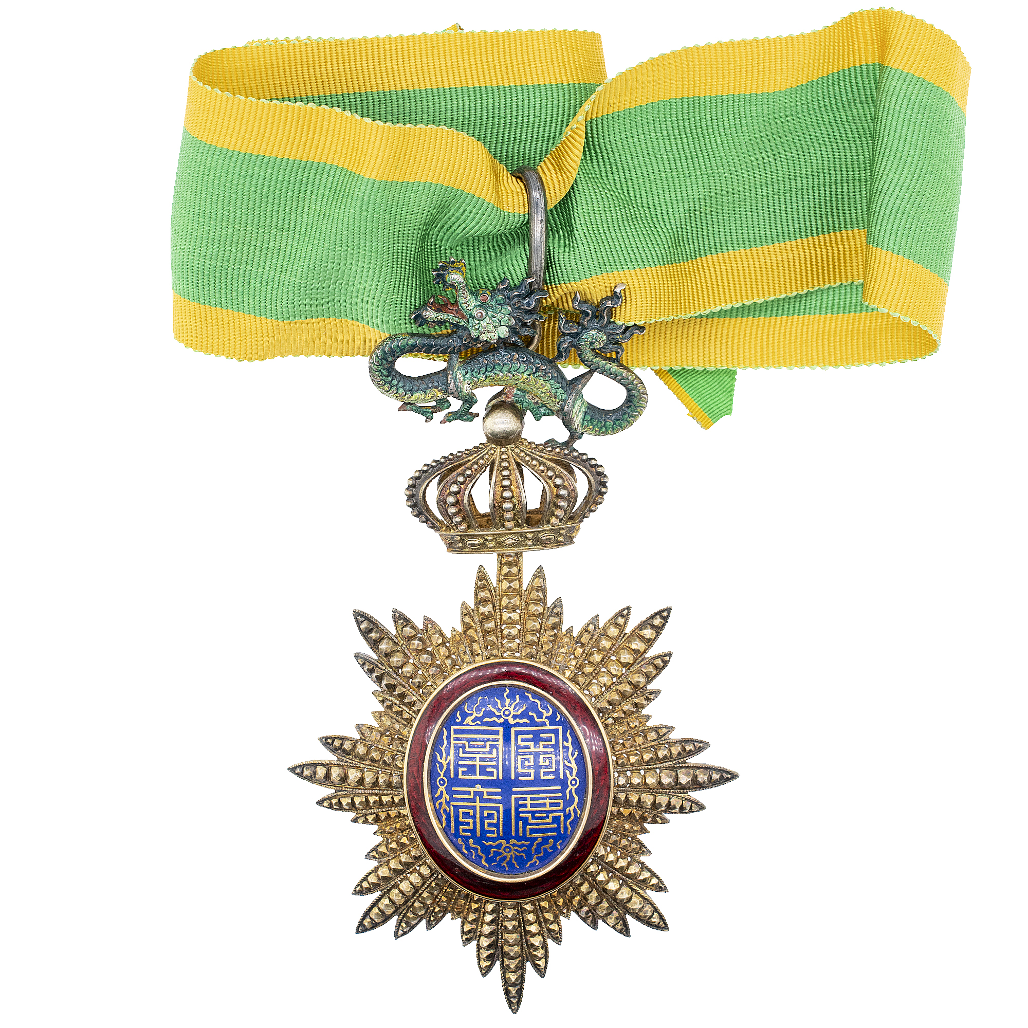 Аннам (Французский протекторат Аннам, 1874 - 1949 гг). Знак Императорского ордена "Дракон Аннама", 3 степень. Командор.  Официальное вьетнамское название - "Đại Nam Long tinh Viện, тьы-ном" /  大南龍星院 (дай нам лонг тинь вьен); французское - "Ordre du Dragon