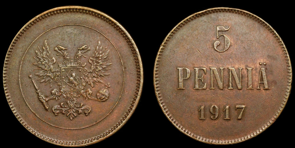 5 пенни 1917 год (без короны)
