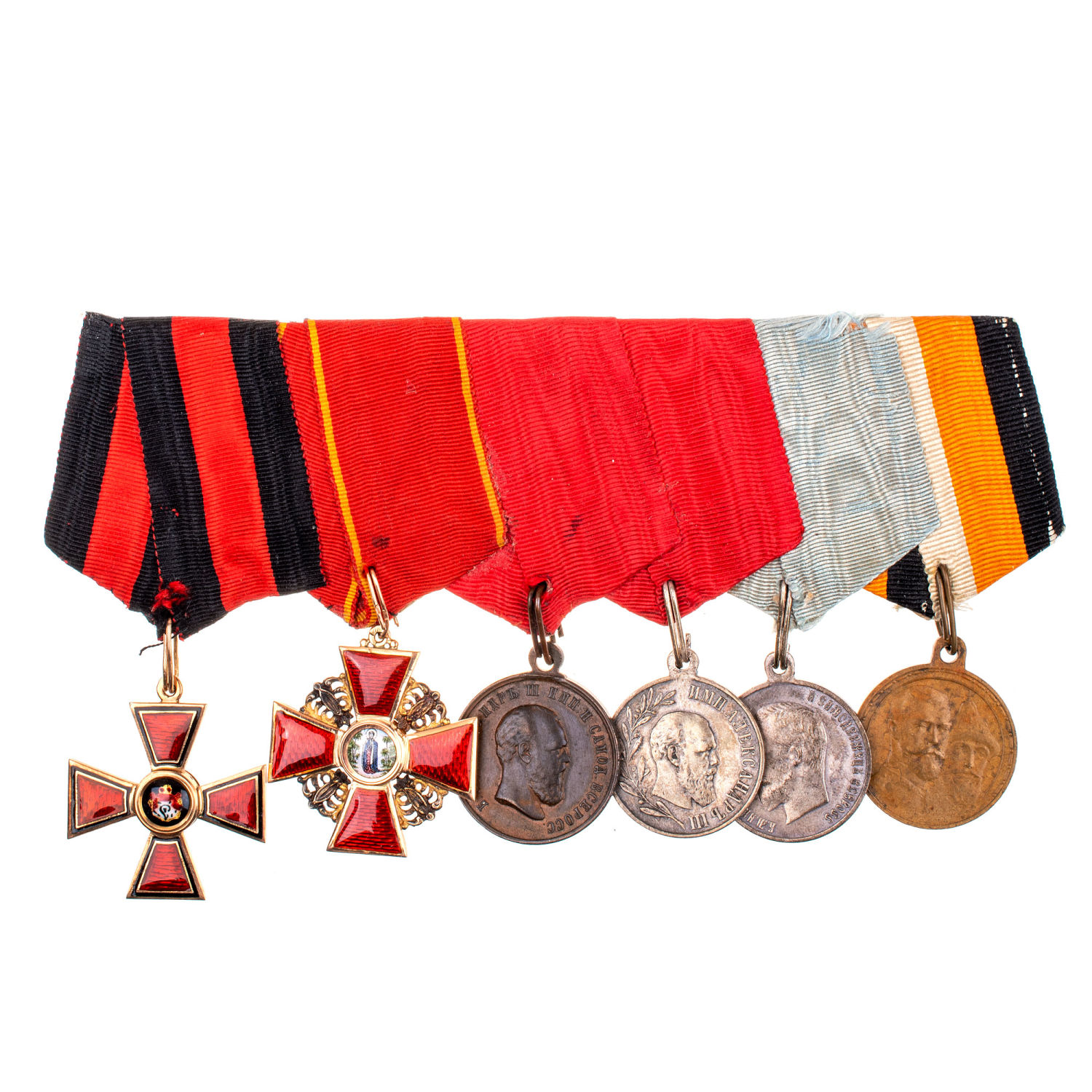 Колодка на шесть наград. Два ордена и четыре медали на гражданского чиновника начала XX в.
