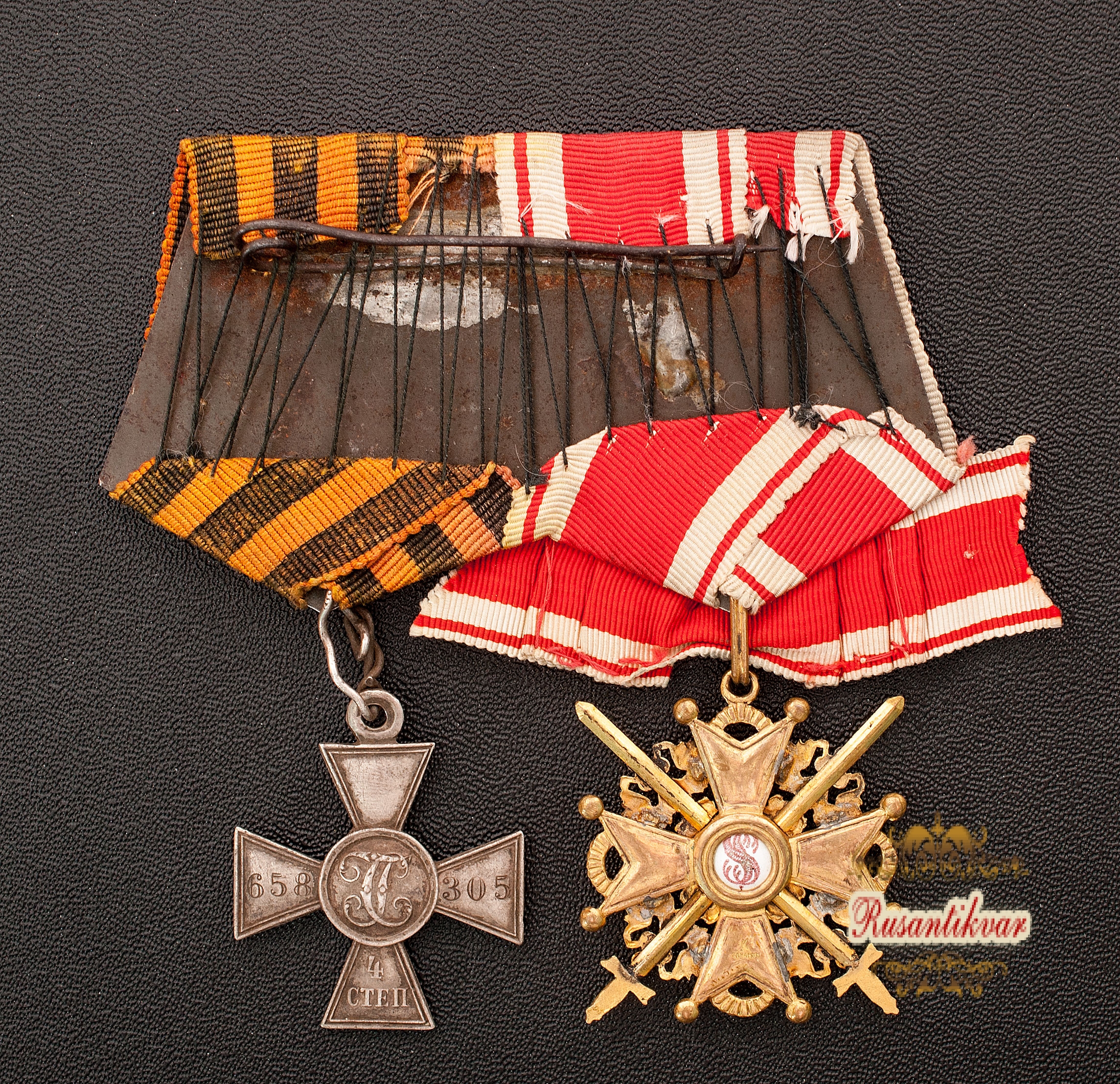 Колодка Орден Святого Станислава 3 степени с мечами и Георгиевский крест 4 степени №658305