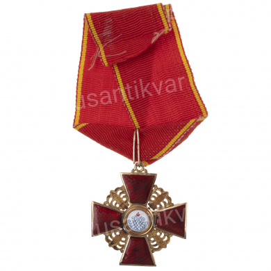 Знак ордена Св. Анны 3 ст на ленте, сложенной в виде колодки (1911 - 1916 гг). "Эдуард" - "ВД".