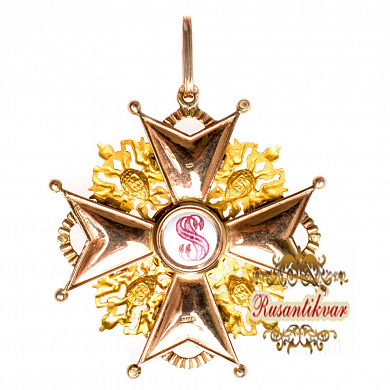 Комплект знаков ордена Св. Станислава 1 - й ст (Крест, Звезда, лента, коробка, грамота) на Полковника Фридриха фон Штоля.