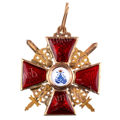 Знак ордена Св. Анны 3 ст с мечами (1899 - 1904 гг). Альберт Кейбель "АК".
