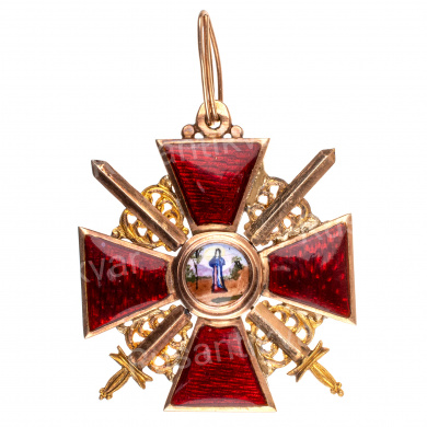 Знак ордена Св. Анны 3 ст с мечами (1899 - 1904 гг). Альберт Кейбель "АК".