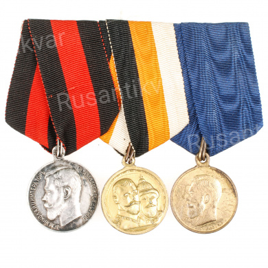 Наградная колодка на три медали периода правления Императора Николая II. Частники.