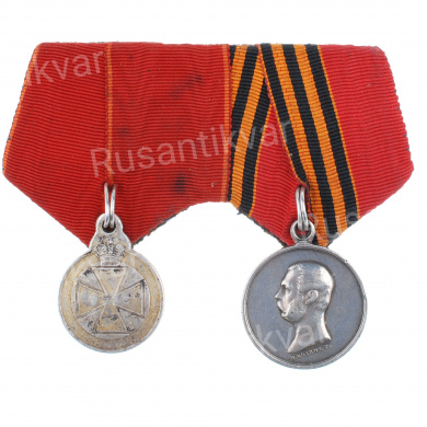 Колодка на две награды: "За покорение Западного Кавказа 1859-1864 гг" и "Знак отличия ордена Святой Анны" №468.849