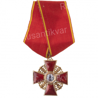 Знак ордена Св. Анны 3 ст на ленте, сложенной в виде колодки (1911 - 1916 гг). "Эдуард" - "ВД".