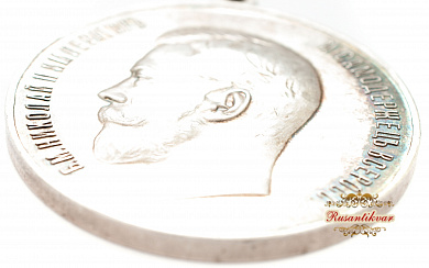 Шейная медаль "За Усердие" с портретом Императора Николая II (серебро) 45 мм.